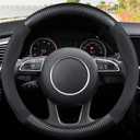 Ergocar Round Shape Carbon Fiber & Microfiber PU Leather Steering Wheel Cover Anti-Slip Car Steering Wheel Protector Breathable Sweat Absorbent Sport for Diameter 38cm15"-Black