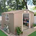 108FT Outdoor Storage Shed with Window,Large Metal Tool Shed with Lockable Door and Rainproof Sloped Roof, Garden Shed for Backyard, Patio, Brown