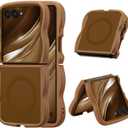 UEEBAI Magnetic for Samsung Galaxy Z Flip 7 5G Case, Compatible with MagSafe, Transparent Wave Frame Design Case Soft Edge Cover Cute Clear Matte Shockproof Protective Phone Case, Gold