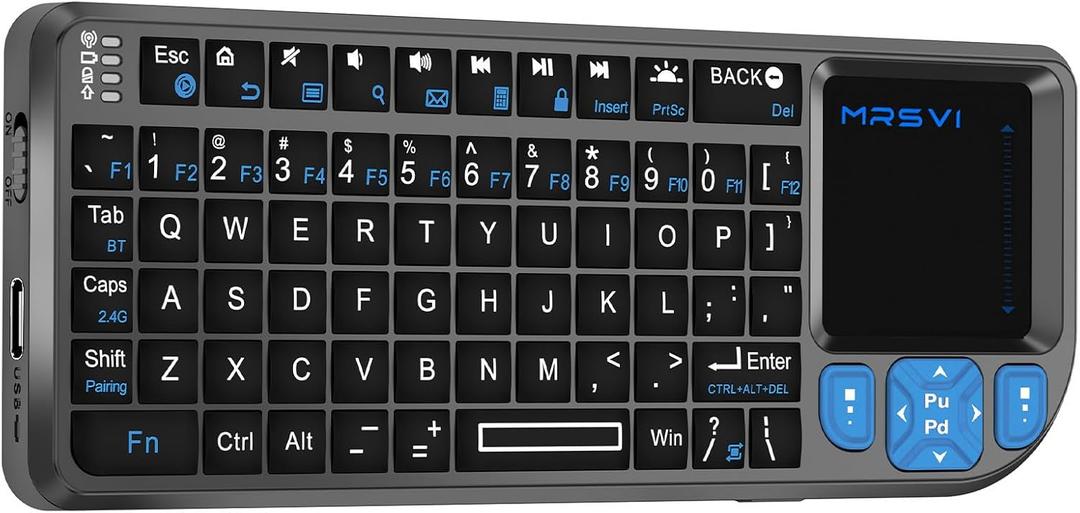 Mini Keyboard with Touchpad, Bluetooth + 2.4G Dual-Mode Ultra-Thin Portable Keyboard | Rechargeable Keyboard with 7-Color Backlit for Tablet/PC/phone/TV, Suitable for travel, office, and home use