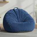 Faux Rabbit Fur Bean Bag Chair Cover Only (No Filler), Stuffed Animal Storage Bean Bag Cover, UltraSoft, Washable, Zippered, NonSlip Bottom, Handle,Living Room Furniture for Adults Blue