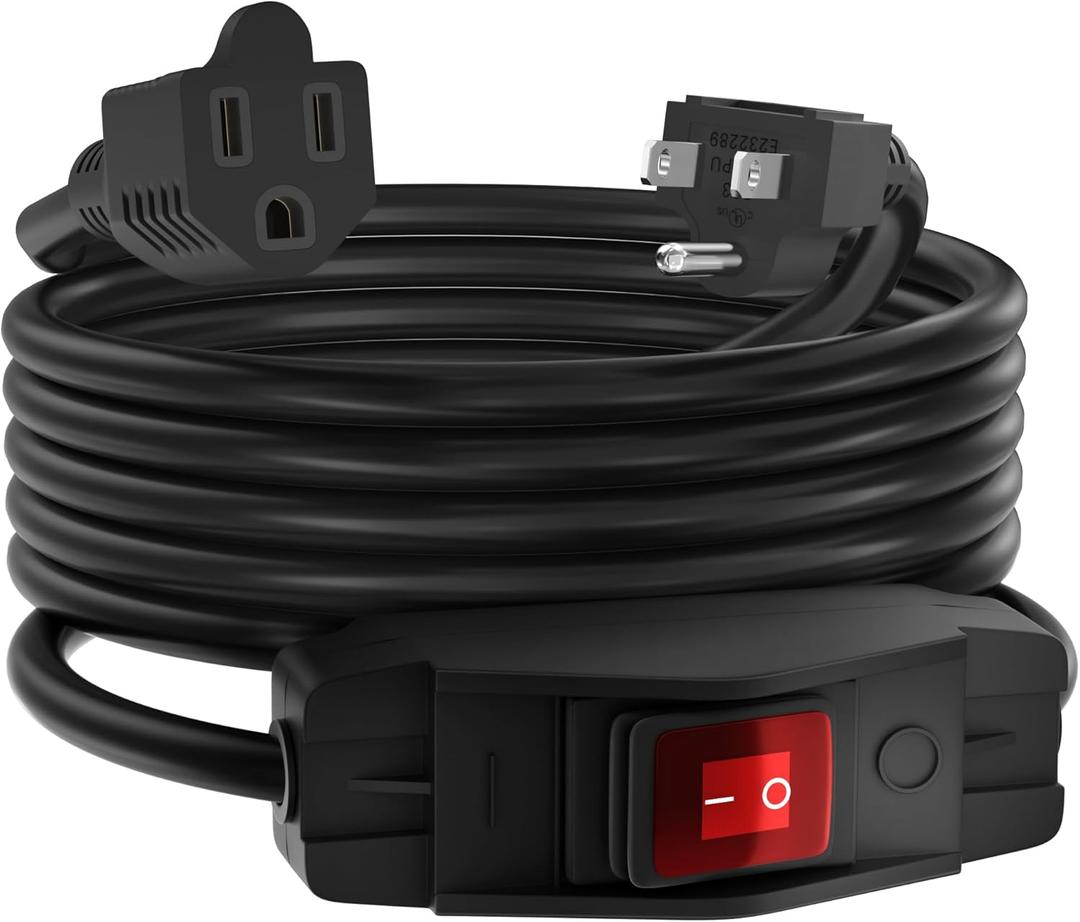 Joinfworld Switched Extension Cord 16 Ft Outdoor 14 AWG 3 Prong Heavy Duty Extension Cord with Switch On/Off 15A 125V Waterproof Lighted Extension Cord Inline Power Switch for Electrical Equipment
