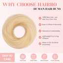 Hairro Human Hair Messy Bun, 100% Real Ponytail Hair Scrunchies, Natural Curly Chignon Fluffy Donut Updo, Hairpiece with Elastic Rubber Band for Women, 2 Count Bleach Blonde Straight