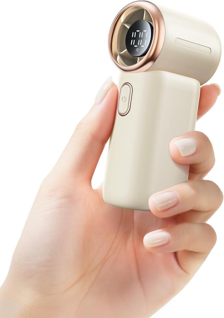 SWEETFULL Handheld Turbo Fan, 100-Speed Mini Fan with Digital Display, 12H Rechargeable Cooling, Portable for Travel & Outdoor Beige