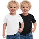Custoneei 2 Pack Toddler Boys Short Sleeve Shirts, 2-Color, 2T White, Black