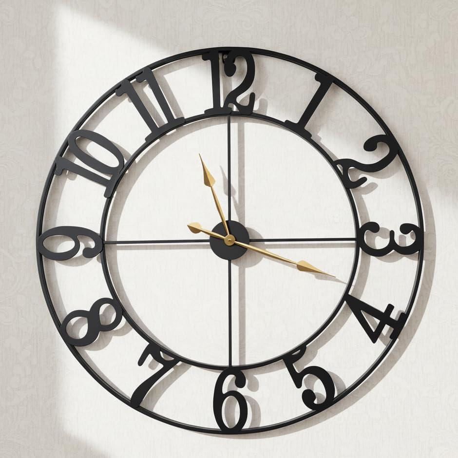 Zabiki 30 Inch Large Wall Clock Modern, Vintage Farmhouse Decorative Black Metal Wall Clock for Living Room Decor, Xmas, Birthday Gift