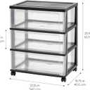 IRIS USA Plastic Drawer Storage Organizer Rolling Cart, with Wheels Casters, 3-Drawers, for Art Craft Supplies Bathroom Dorm Bedroom Laundry Room, Wide, Black