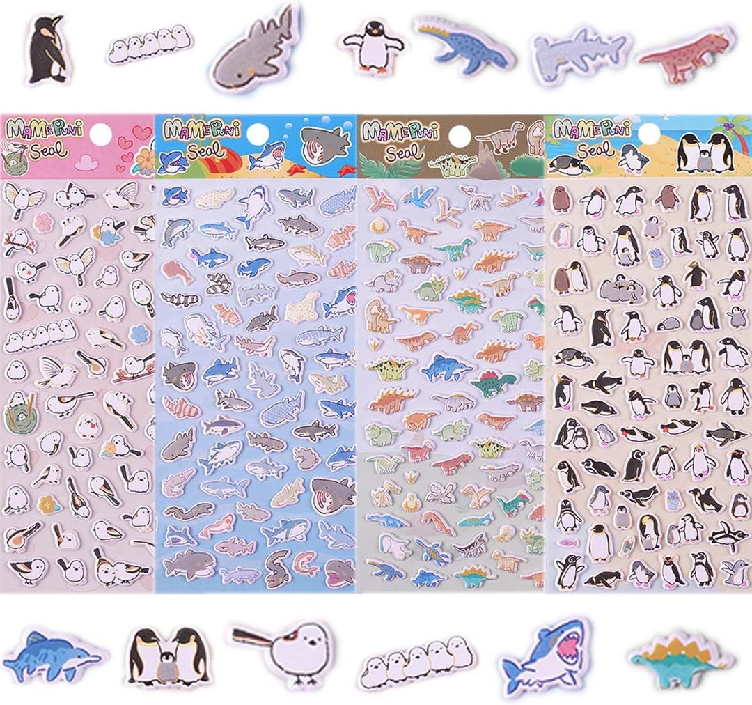 4PCS Stickers for Kids Classroom, Animal Dinosaur Bird Unicorn Shark Reward Scrapbooking Supplies, Funny Scrapbook Stickers, Party Favors for Scrapbook & Kids Crafts
