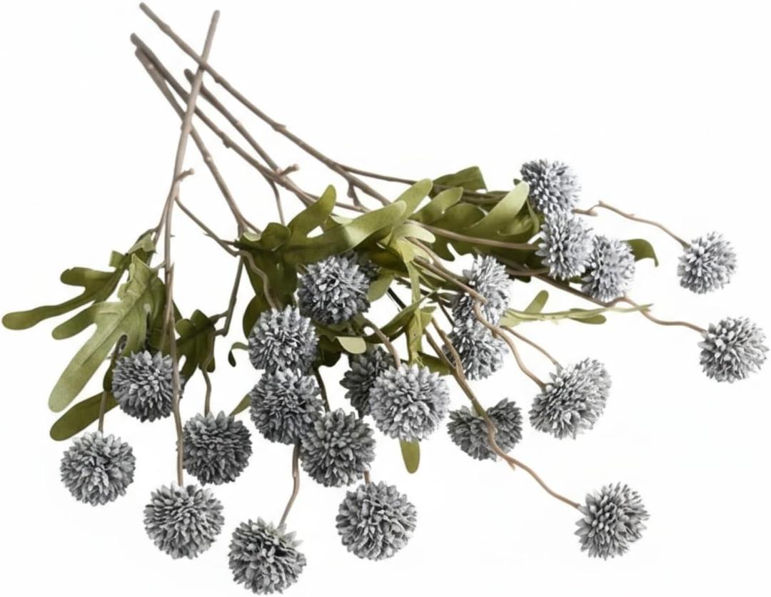 Glorpiant 5PCS Pompom Artificial Mums, Faux Silk Bulk Flowers with Bendable Stems for DIY Fall Decor, Pottery Barn Style Vase Fillers, Indoor Outdoor Home Centerpieces in Burnt Orange (Dusty Blue)