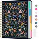 Large Lined Spiral Journal for Women Cute Hardcover 5 Subject Notebook for Work 8.5" x 11" with Removable Dividers & Tabs, College Ruled, 280 Pages Aesthetic Journal for Work, School & Note Taking, Garden of Whimsy