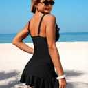 ZAFUL Women's Tankini Swimsuits V-Neck Ruffles Full Coverage Bathing Suit Swim Tank Top with Skirt (Black, M)