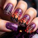 Halloween Press on Nails Medium Square Fake Nails with Designs Withered Tree Stick on Nails Purple Gradient False Nails Forest Acrylic Nails Glossy Full Cover Glue on Nails for Women