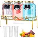 Lallisa 3 Pcs 2 Gallon Glass Drink Dispenser with Stand and Lid, Gold