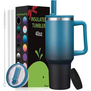 40 oz Insulated Cups with Lids and Straws Water Bottle Travel Mugs Insulated Tumblers for Hot and Cold (Indigo Black)