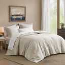 Queen Size Comforter Set, Lightweight 7 Pieces Neutral Bed in a Bag All Season Chambray Print Bedding Set Ultra Soft Comforter, Farmhouse Sheets, Pillowcase & Sham