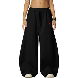 Aelfric Eden Super Baggy Barrel Sweatpants Casual Wide Leg Pants Elastic Waist Lantern Trouser Unisex (Medium, Black)