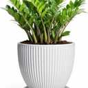 10 Inch Planter, Ceramic Plant Pots with Saucer, White