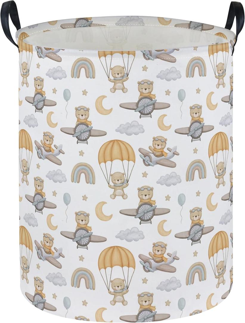 Kids Laundry Hamper,Animal Laundry Basket Collapsible Bear Storage Baskets for Home Decor,Office,Home Organizer,(Airplane Bear