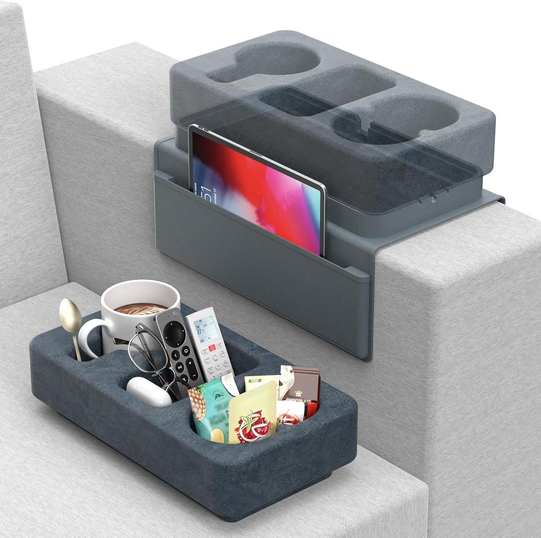 Couch Arm Tray Removable Armrest for Sofa Arm Tray Silicone Couch Cup Holder Tray Armchair Caddy Sponge Couch Cup Holder Pillow Arm Chair Caddy for Recliner Sofa Drink Holder Spill Proof 3 Side Pocket