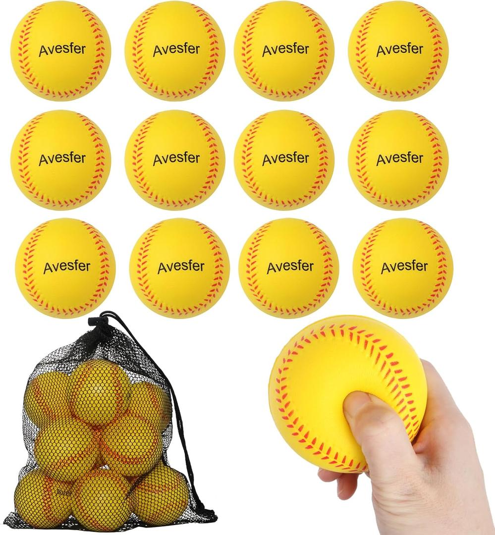 Avesfer Foam Baseballs 12 Pack Soft Practice Baseballs 9 inch Foam Balls with Mesh Bag for Kids Youth Teenager Safe for Catching,Throwing and Batting Practice