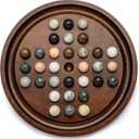 Deluxe Solitaire Game Set: 12.6'' Solid Wooden Board, 32 Natural Marble Balls, Single-Player Strategy and Smart Games