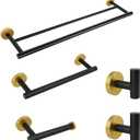 5-Pieces Bathroom Accessories Kit Black & Gold Wall Mounted - Includes 24" Double Towel Bar, 12" Hand Towel Bar, Toilet Paper Holder, 2X Robe Towel Hooks (Black & Gold)