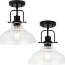 WILON 2 Pack 11'' Seeded Glass Ceiling Light Fixture Black Semi Flush Mount Ceiling Light Fixture Modern Farmhouse Lighting Fixture Ceiling Lamp for Kitchen Hallway Dining Living Room Entryway
