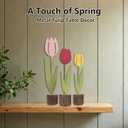 Spring Tulips Metal Flower with Real Wood Base - Rustic Farmhouse Table Centerpiece, Handmade Easter Decor for Tiered Tray, Multicolor Floral Block Alternative, Unique Housewarming Gift for Home Office Shelf