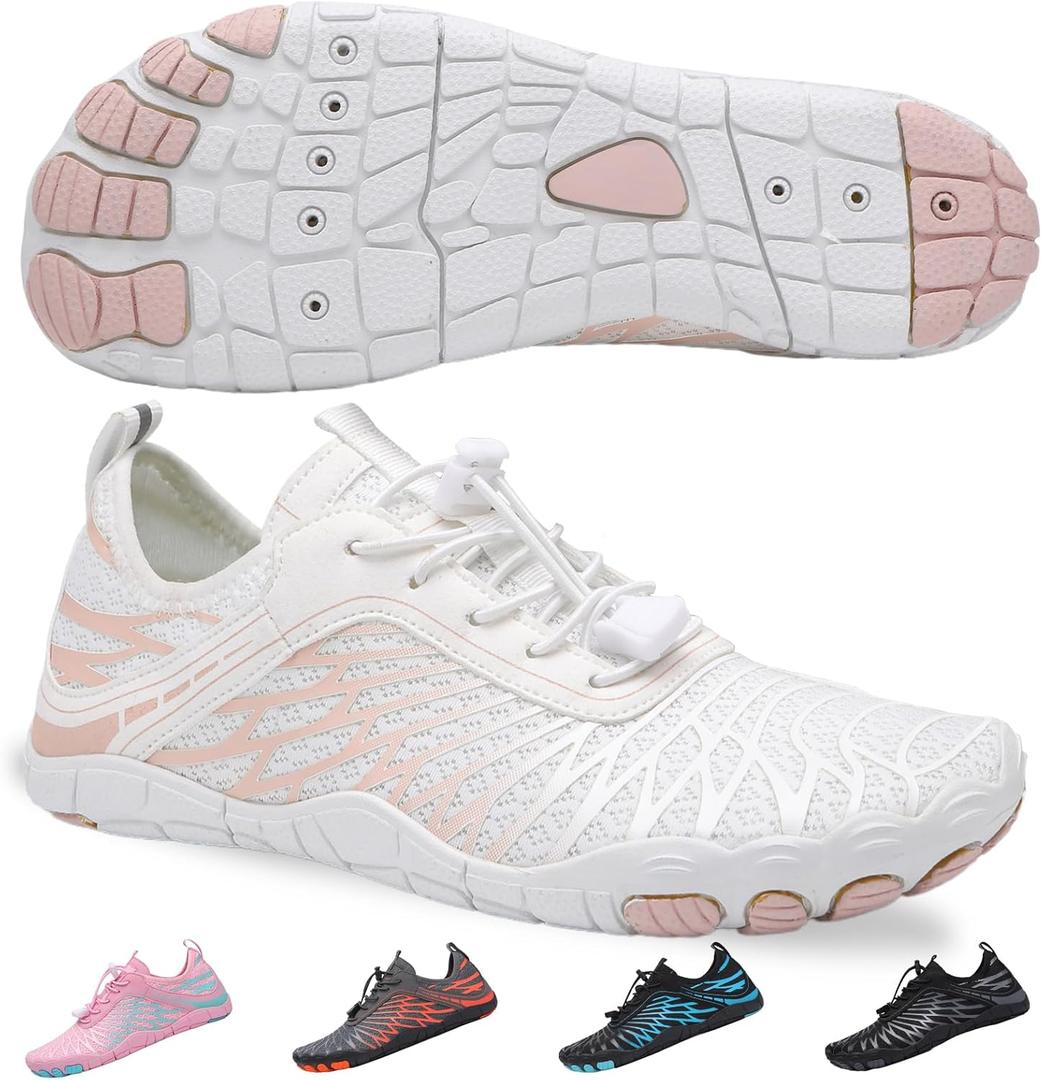 Hike Barefoot Shoes for Women Men, Breathable Non-Slip Athletic Footwear, Wide Toe Water Shoes for Hiking, Non-Slip Neuropathy Shoes for Women Men, Grounded Comfort wear (9-9.5 Women/7-7.5 Men, White)
