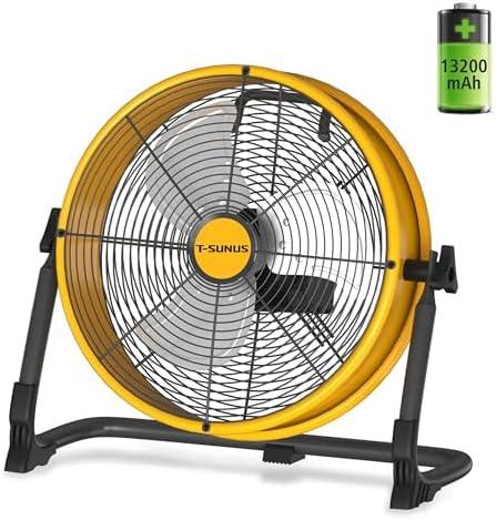 T-SUNUS 12" Battery Powered Floor Fan, 13200mAh Rechargeable Cordless | 1500 CFM High Velocity Airflow, Quiet Brushless Motor, 360° Tilt, For Camping Tent RV Garage & Blackout Power Outage