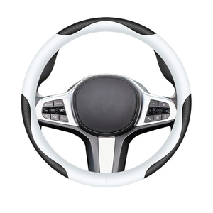 Carodi Leather Car Steering Wheel Cover, Elegant, Fashionable, Comfortable, Non-Slip, Breathable, Universal 15 inch, Black and White