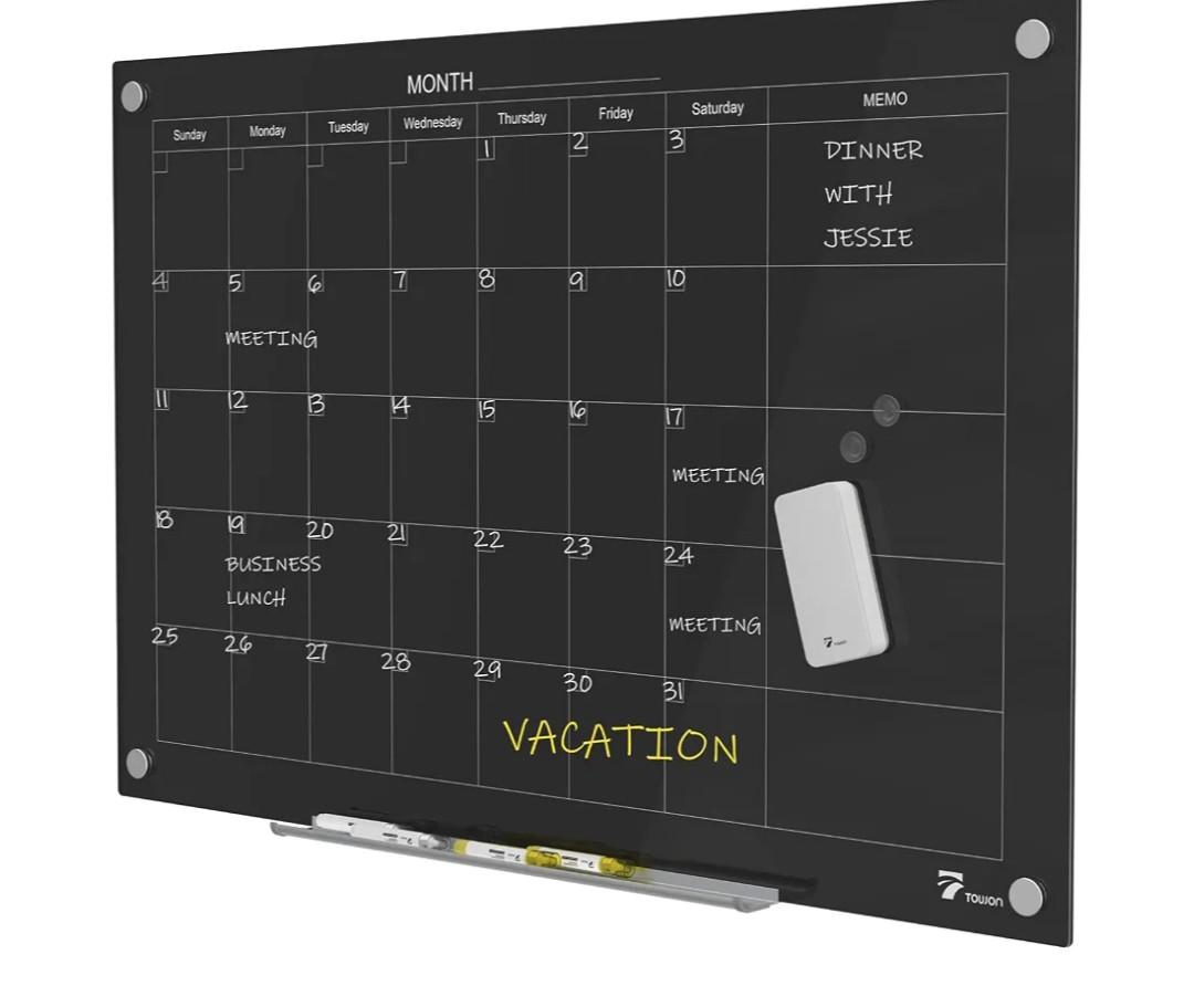 TOWON 47 x 35 Inch Glass Magnetic Dry Erase Board, Glass White Board for Wall, Clean Whiteboard Dry Erase Large, Black