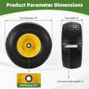 2 Pcs 15x6.00-6 Flat Free Lawn Mower Tire and Wheel, with 3" Centered Hub and 3/4" & 5/8" Bearings, 15x6-6nhs Solid Tire, Compatible with John Deere Riding Mower and Lawn Tractor Front Tires