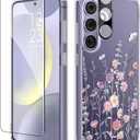 GVIEWIN Compatible with Samsung Galaxy S24 Plus Case, Clear Floral Slim Shockproof Protective Women Phone Case, Non-Yellowing, with Screen Protector & Camera Lens Protector 6.7", Floratopia/Colorful