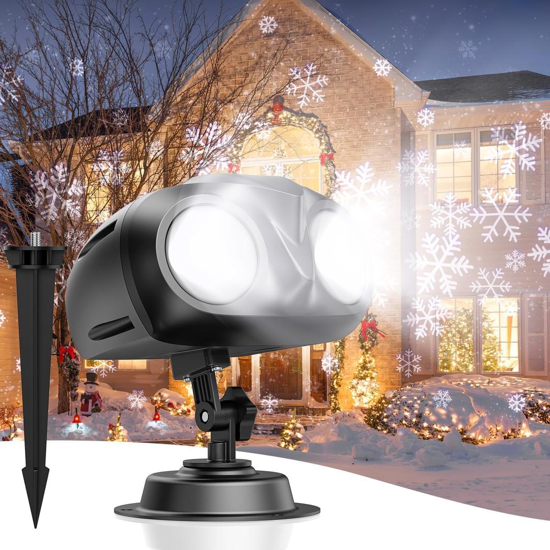 Hiketrax Christmas Snowflake Projector HD Lights Outdoor, Dual-Head Snowfall Led Lights with Remote, IP65 Waterproof, for Halloween Xmas New Year Holiday Party Decoration