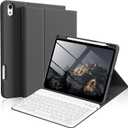 kenke for iPad 11/10th Gen Case with Keyboard 11/10.9 inch 2025 A16/2022, Detachable Wireless Bluetooth Keyboard Case with Right Side Pencil Holder, White Square Keycaps (Black