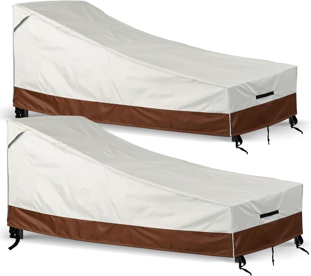 Waterproof Outdoor Lounge Chair Covers Patio Chaise Lounge Cover Heavy-Duty Pool Lounge Chair Covers for Outdoor Furniture (Beige-Brown, 80'' x 30'' x 26''-2pcs)