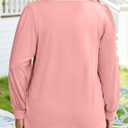 5 x Eytino Womens Plus Size Tops Long Sleeve Blouse Crewneck Pleated Knit Casual Loose Fit Shirts(1X-5X) (Pink)