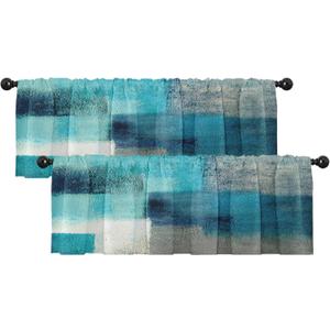 Emvency Pack of 2 Valances Window Treatments Turquoise Abstract Modern Art Blackout Drapes Adjustable Curtain for Windows Living Room Kitchen Over Sink 12x52 Rod Pocket Valances