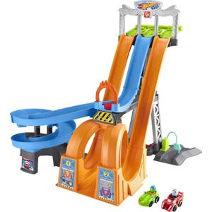 Fisher-Price Little People Toddler Toy Hot Wheels Racing Loops Tower Race Track with Stunt Ramp & Sounds for Pretend Play Ages 18+ Months 