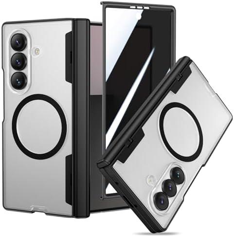 VEGO for Galaxy Z Fold 7 Case, Compatible with MagSafe, with [Hinge Protection][Front Privacy Screen Protector], Magnetic Anti-Peeping Translucent Slim Clear Cover for Samsung Z Fold 7 5G - Black