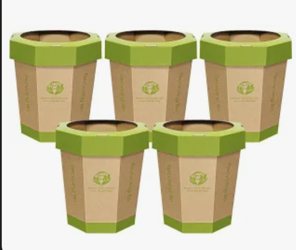 5 Pack Cardboard Trash Cans (3-Gallon) Reusable, Foldable, Recyclable, Plastic-Free Trash Bins & Outdoor Emergency Toilet for Kids - Garbage Cans ideal for Bedroom, Room, Office Indoor & Outdoor Use