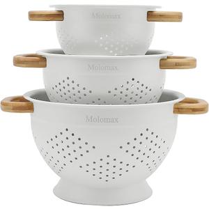 Metal Colander with Wood Handles - Set of 3 - Light Icing White