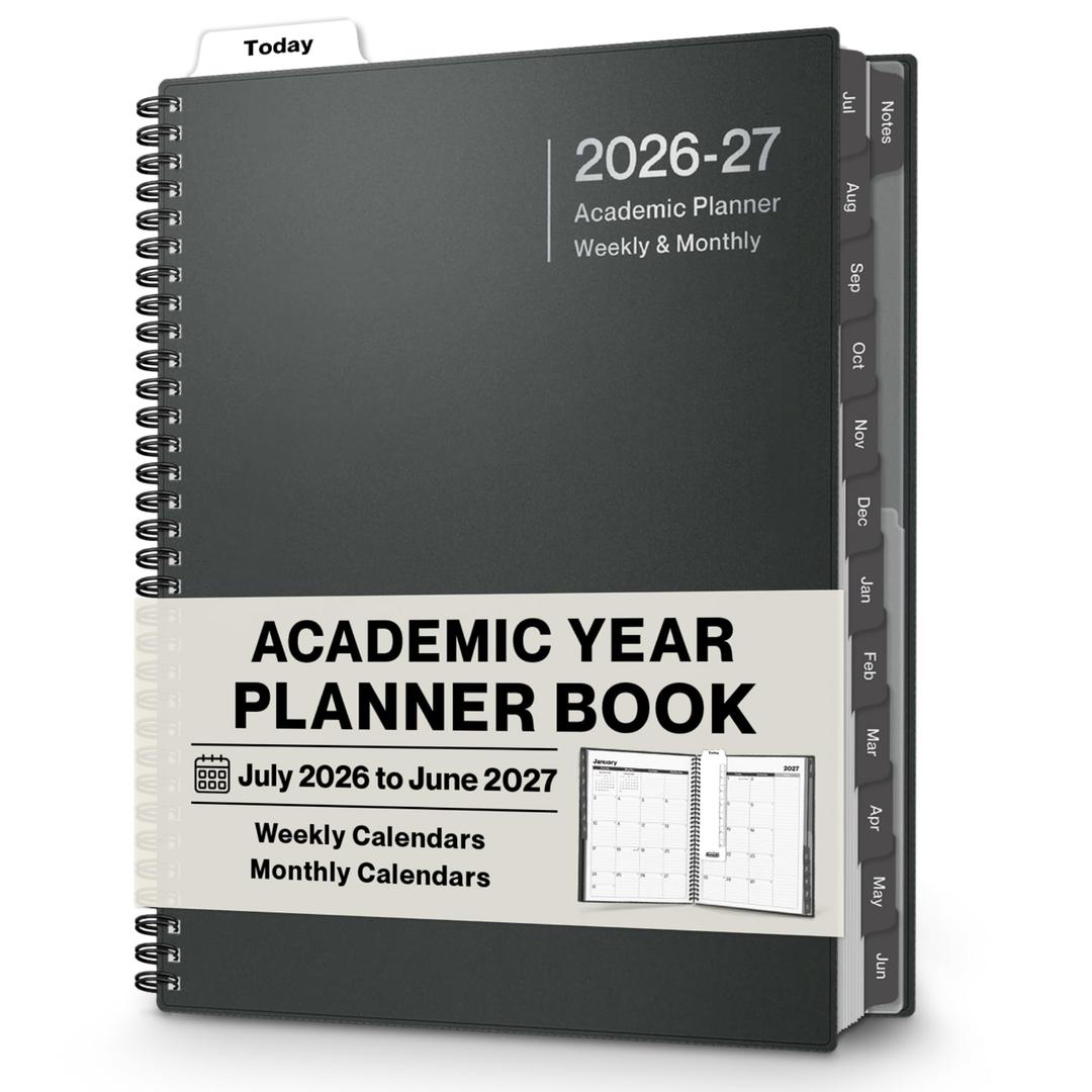Dunwell Planner 2026-2027 8.5x11, July 2026 to June 2027, Weekly and Monthly Academic Year Planner Calendar, Flexible Cover, Wirebound, Laminated Tabs