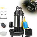 Sewage Grinder Pump, 1HP Sump Pump Submersible 110V 6400GPH 40Ft Max Head, Stainless Steel Cast Iron Effluent Pump with Auto Float Switch 2'' NPT for Basement Basin Sewage Well Pond Swimming Pool