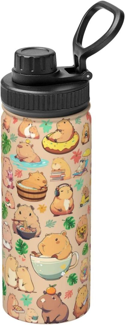Capybara Gifts Tumbler Water Bottle 18 Oz Stainless Steel Vacuum Insulated Bottle Leak Proof Cup For Hot Or Cold Drinks