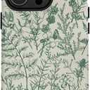 for iPhone 16 Pro Max Case, Vintage Garden Sage Floral Flower Leaves Branch Design Cover, Cute Aesthetic Hybrid 2-Layer Hard Shell Shockproof Protective Phone Case for Girls Women 6.9'', Green