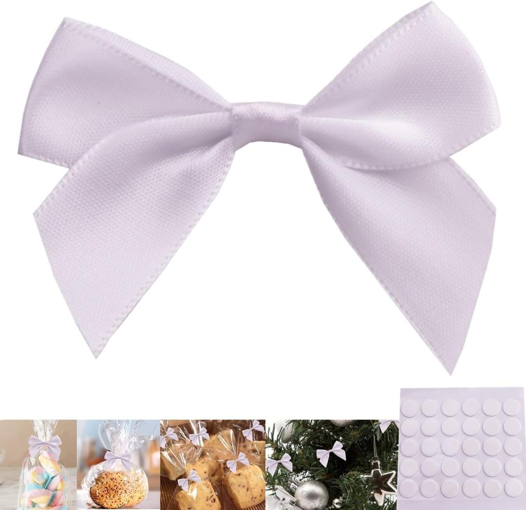 2 x GUIFIER 30 Pack Mini Satin Ribbon Bows with Adhesive Glue Pads, Pretied Bows, Ribbon Bowknot Flower for DIY Crafts Sewing Scrapbooking Wedding Birthday Party Favors, Home Decor, Cake Pops (White)