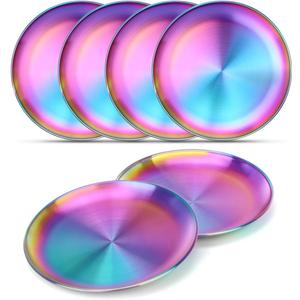 AIEVE Stainless Steel Kids Plates,6 Pack Round Toddler Plates,8 Inch Dinner Dishes for Baby, BPA Free, Dishwasher Safe