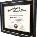 GMFrames 11x14 Wood Diploma Frame with Black Mat or Display 14x17 Certificates without Mat,Tempered Glass,Rustic Black Finish with Gold Trim